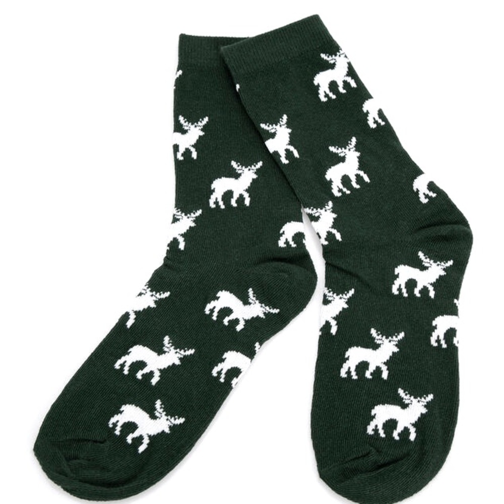 Reindeer Crew Socks Green White NWT